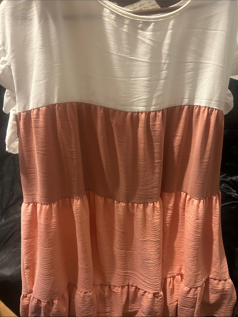 Tiered Short Sleeve Peplum Top - White and Peach